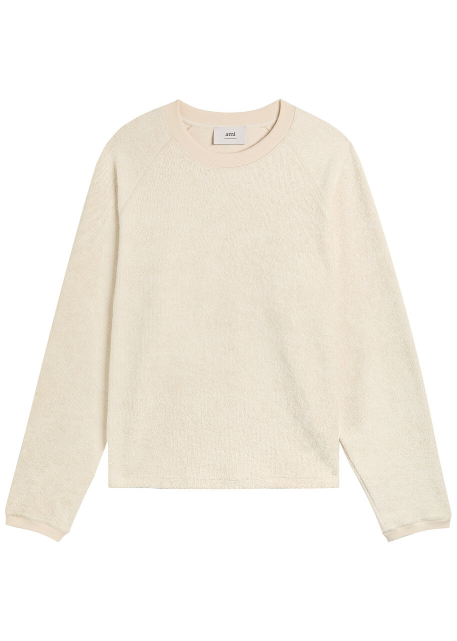 Ami Paris Logo-embroidered Towelling Cotton-blend Sweatshirt Ivory