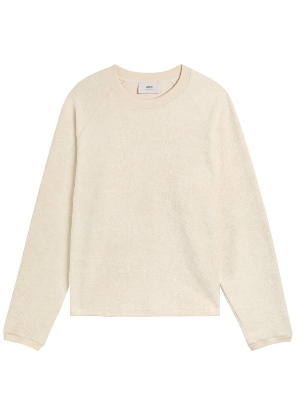 Photo: Ami Paris Logo-embroidered Towelling Cotton-blend Sweatshirt Ivory