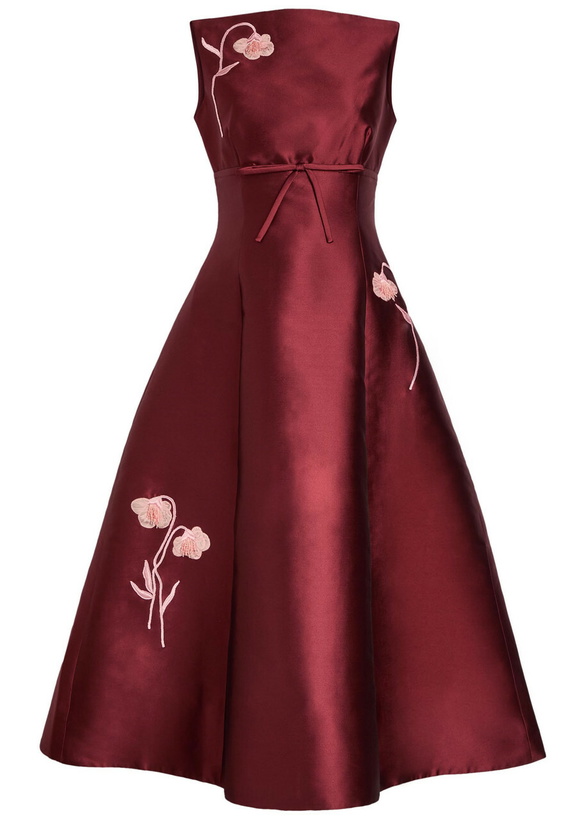 Photo: Erdem Floral-embroidered Mikado Satin Midi Dress Bordeaux
