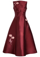 Erdem Floral-embroidered Mikado Satin Midi Dress Bordeaux
