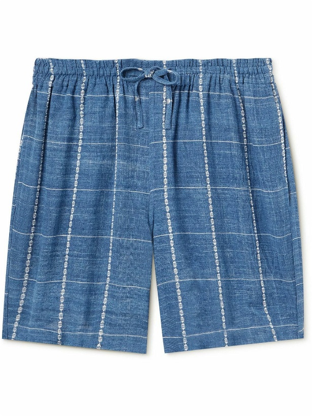 Photo: Kardo - Straight-Leg Checked Cotton Drawstring Shorts - Blue