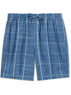 Kardo - Straight-Leg Checked Cotton Drawstring Shorts - Blue