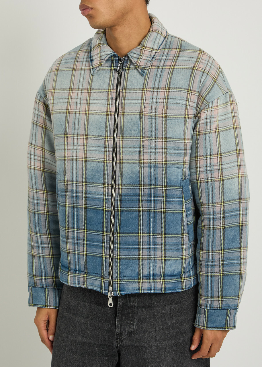 Cole Buxton Checked Cotton Jacket Blue