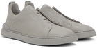 ZEGNA Gray Triple Stitch Sneakers