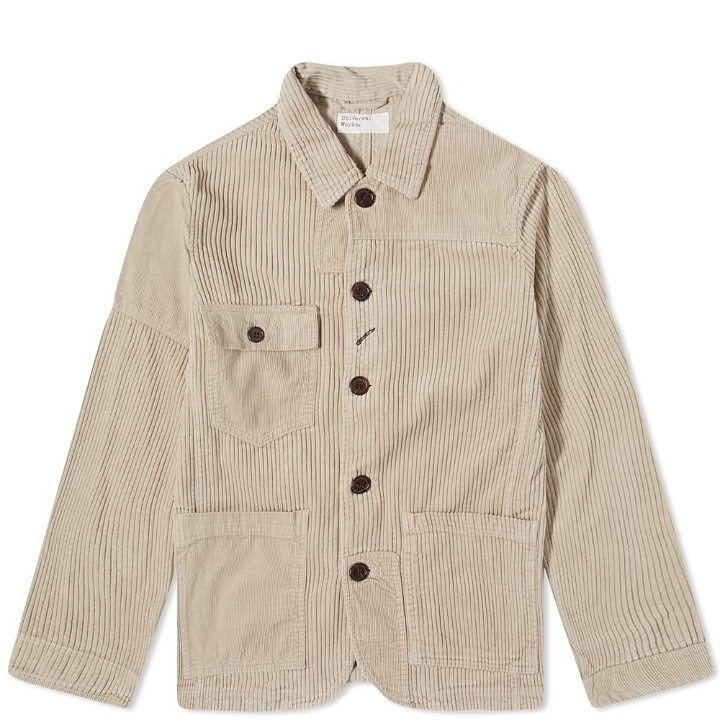 Photo: Universal Works Men's Patched Mill Bakers Jacket in Stone