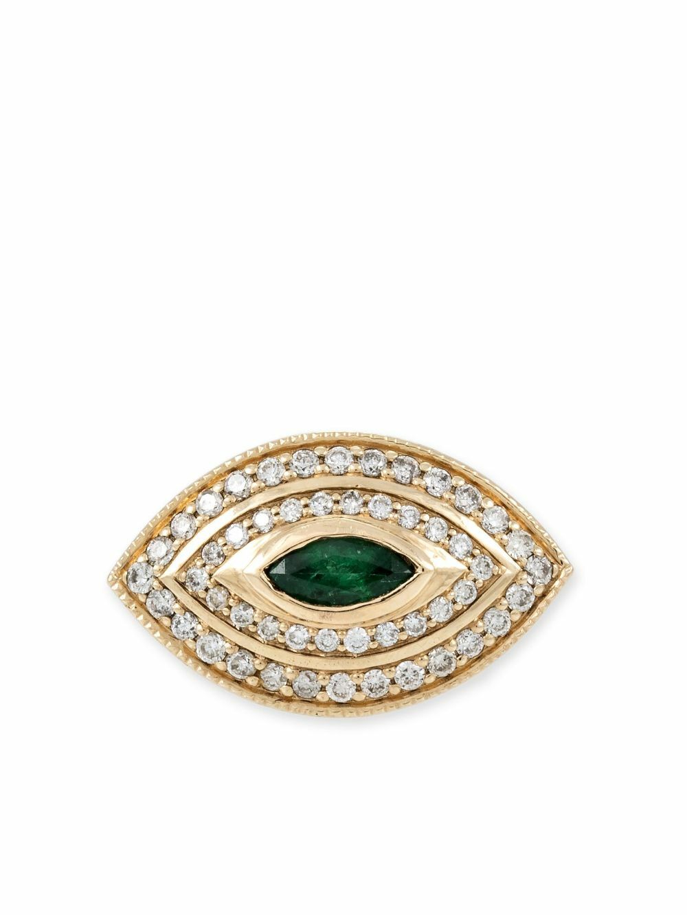 Jacquie Aiche 14K Yellow Gold Halo Eye Diamond And Emerald Ring