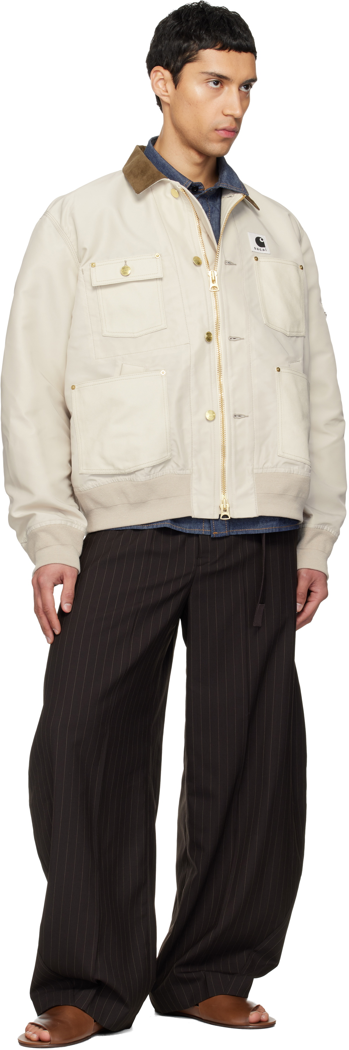 sacai Brown Chalk Stripe Trousers Sacai