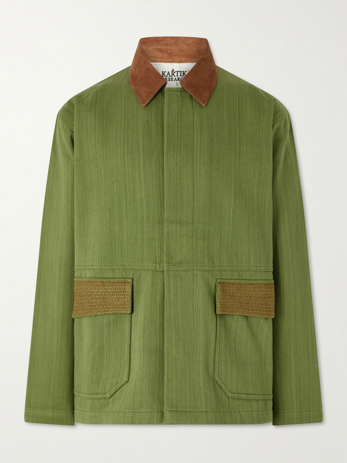 Kartik Research - Jodhpur Embroidered Suede-Trimmed Cotton Jacket - Green