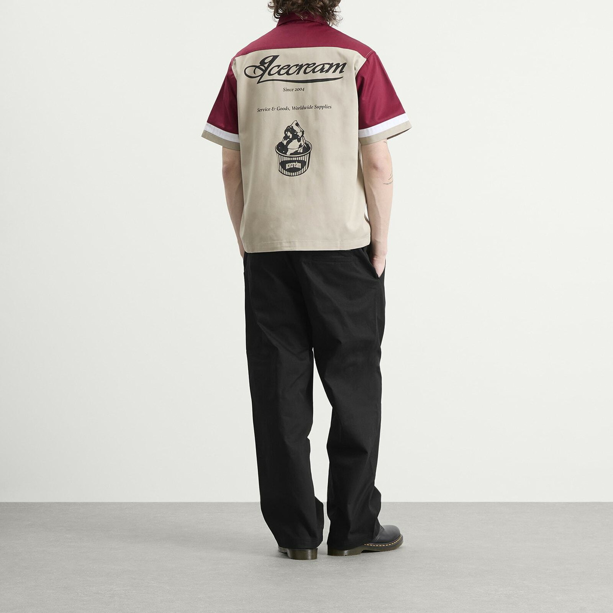 ICECREAM Men's Parlor Work Shirt in Beige/Red