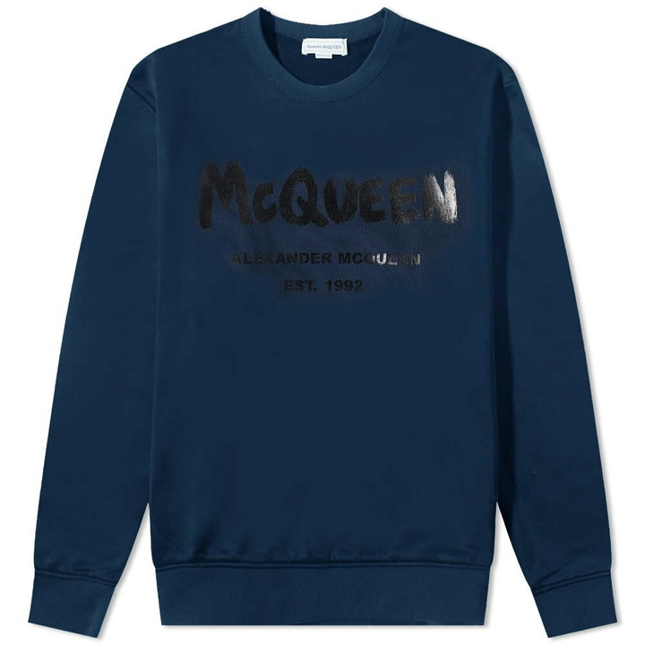 Photo: Alexander McQueen Men's Grafitti Logo Crew Sweat in Ink/Black