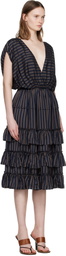 Dries Van Noten Navy Ruffled Midi Dress