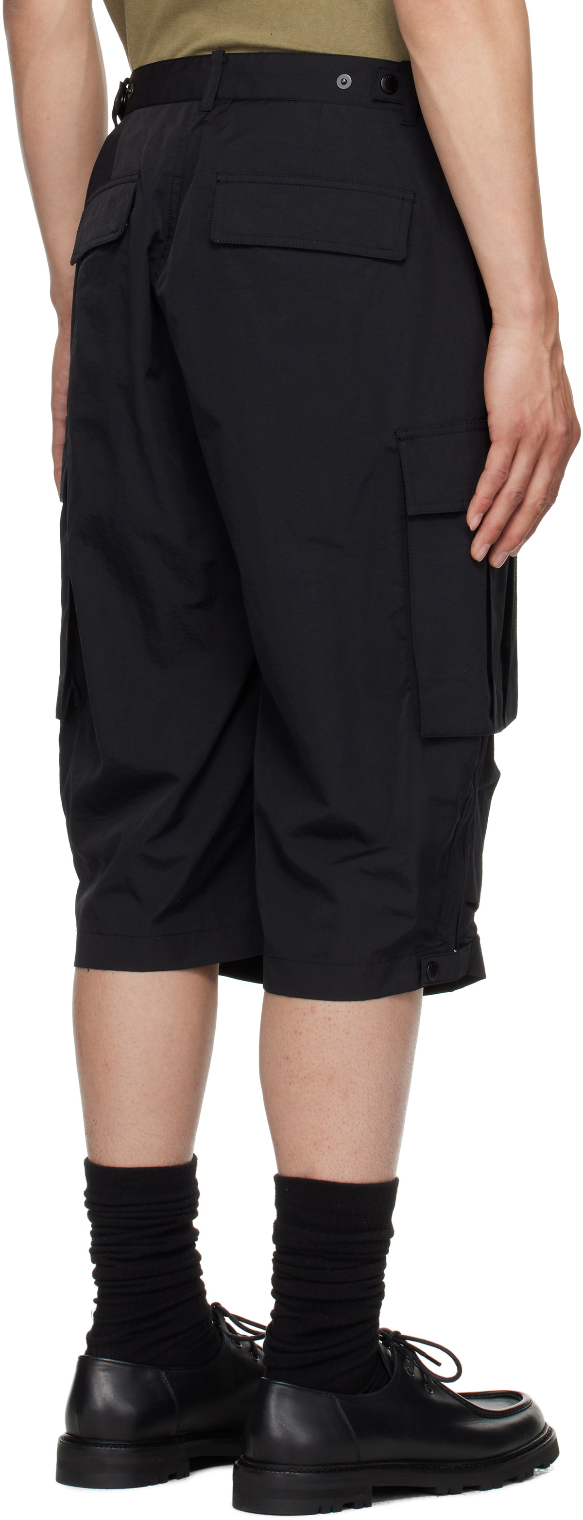 Solid Homme Black Nylon Twill Cargo Shorts