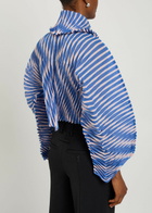 Issey Miyake Striped Pleated Woven Jacket Blue