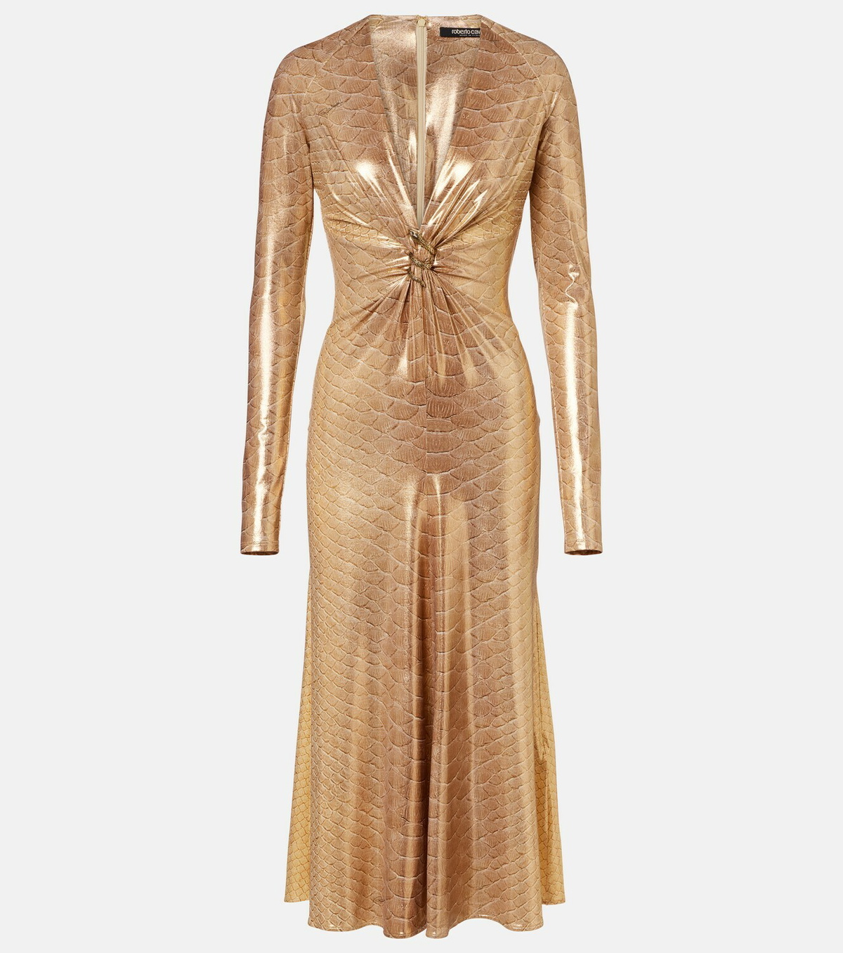 Roberto Cavalli Embellished snake-print midi dress