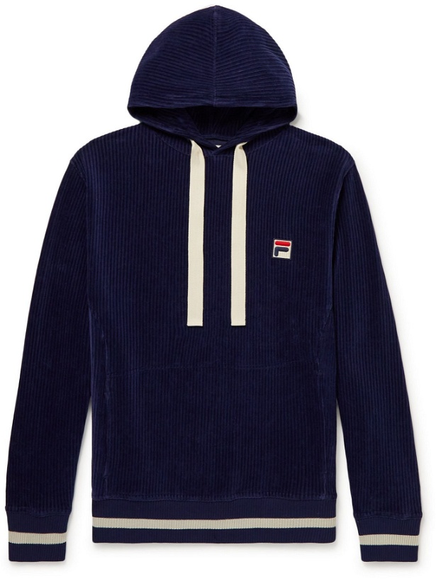 Photo: Oliver Spencer - Fila Royal Striped Ribbed Cotton-Blend Chenille Hoodie - Blue