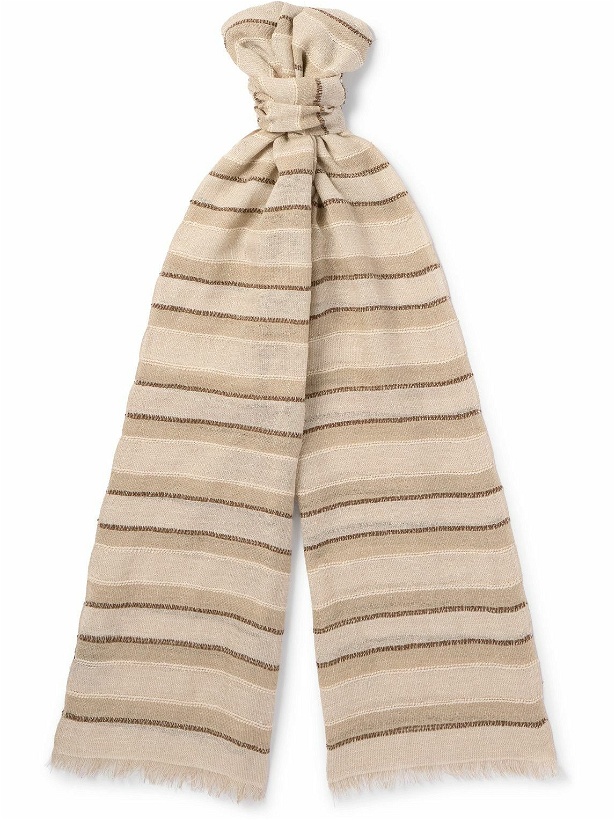Photo: Loro Piana - Nakaumi Frayed Striped Silk, Linen and Cotton-Blend Scarf