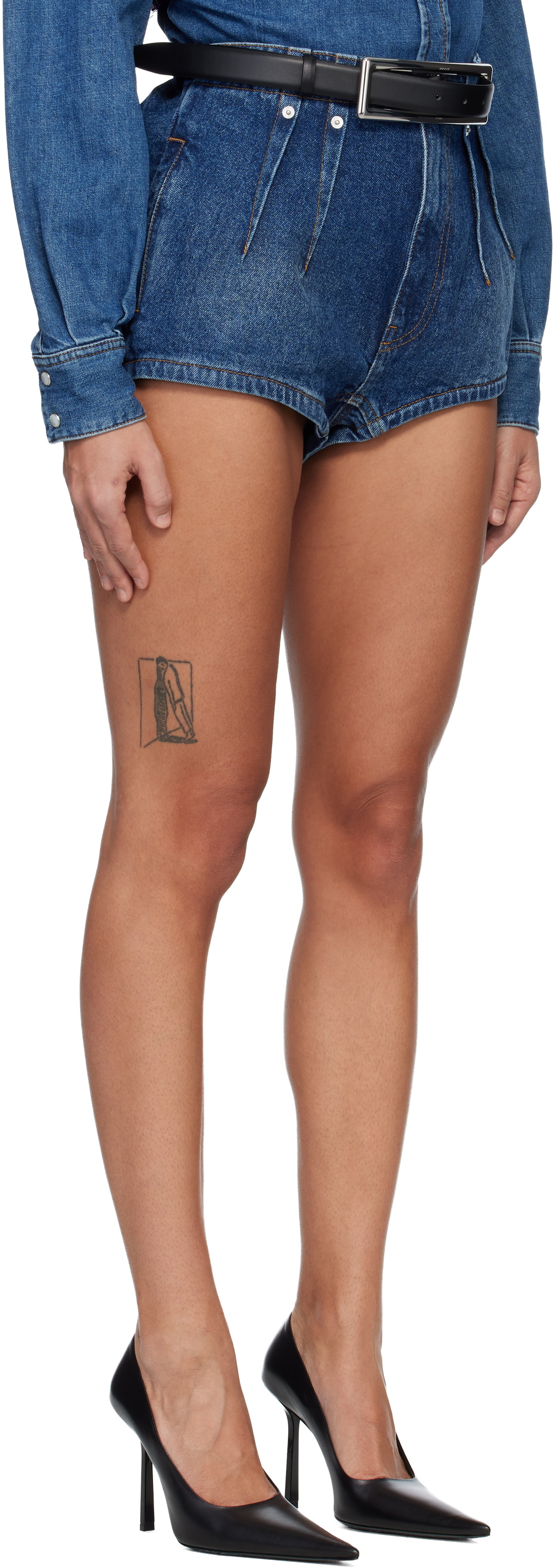 Mugler Blue Denim Tailored Shorts