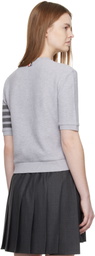 Thom Browne Gray Textured Cotton Pique 4-Bar T-shirt