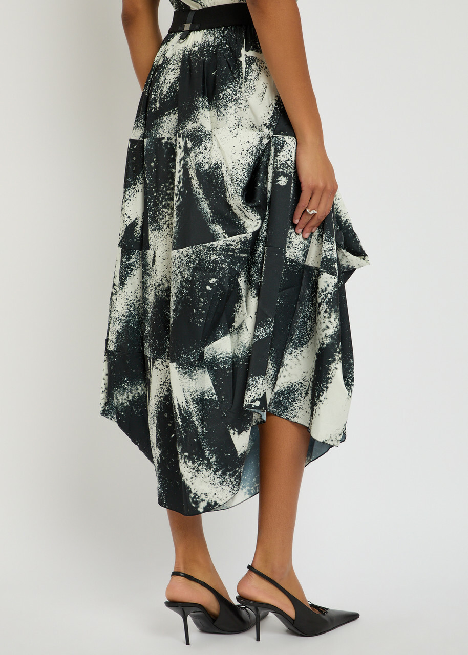 High Geek Printed Satin Midi Skirt Black