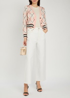 Alice + Olivia Grace Argyl Cropped Cashmere-blend Cardigan Pink