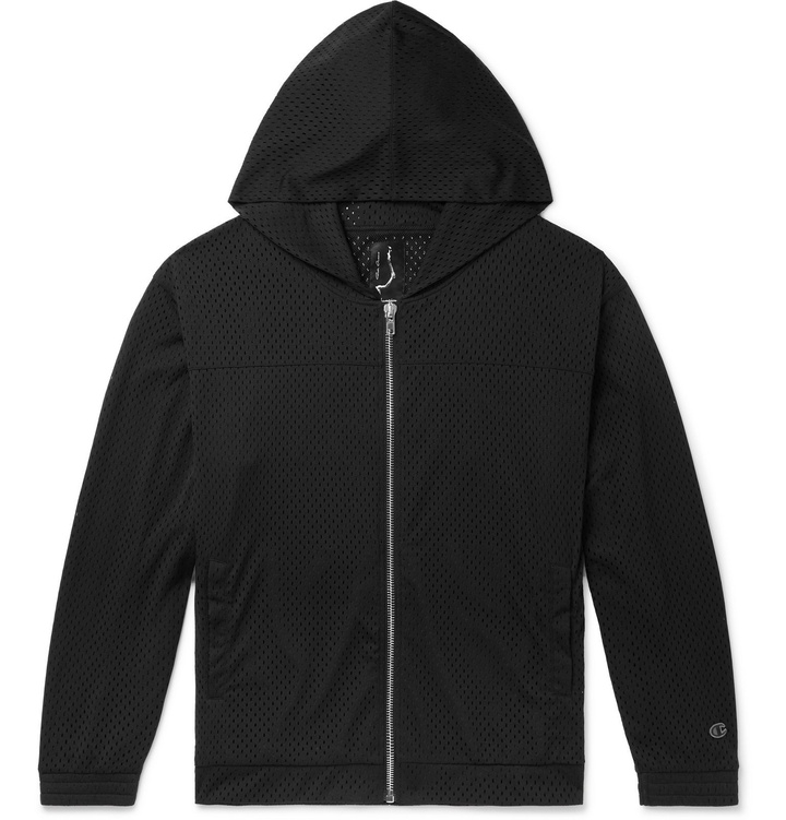 Photo: Rick Owens - Champion Mesh Zip-Up Hoodie - Black