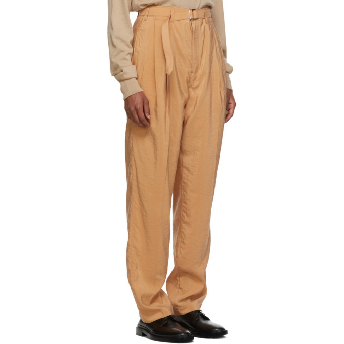 Lemaire Tan Silk Belted Pleat Trousers Lemaire