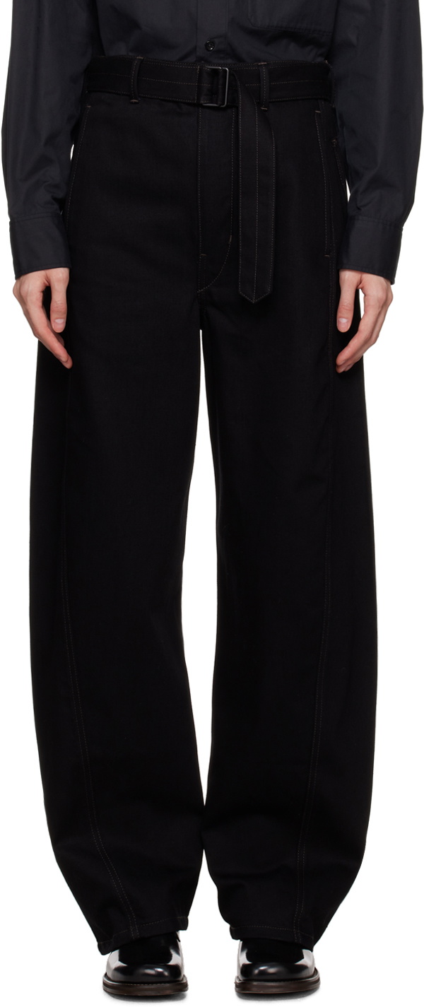 Lemaire: Black Twisted Belted Pants
