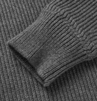 TOM FORD - Ribbed Wool and Cashmere-Blend Half-Zip Sweater - Gray