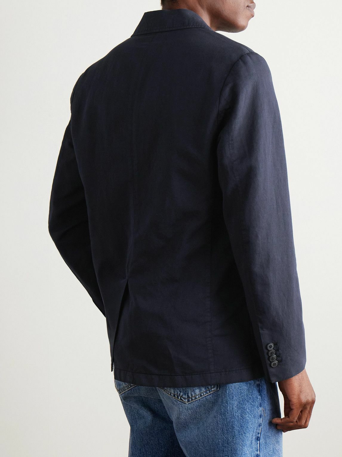 Sunspel - Unstructured Garment-Dyed Cotton and Linen-Blend Twill Blazer - Blue