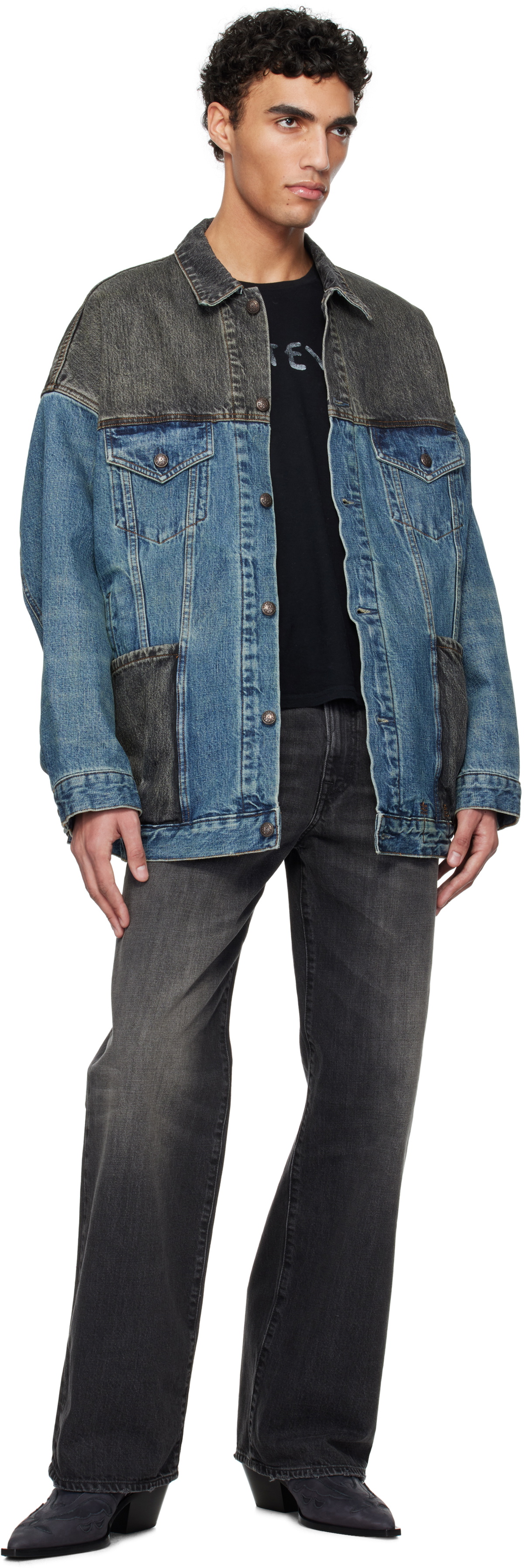 R13 Blue & Black Lacey Denim Trucker Jacket
