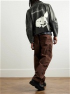 Enfants Riches Déprimés - Sleep Sound Logo-Print Distressed Textured-Leather Jacket - Black