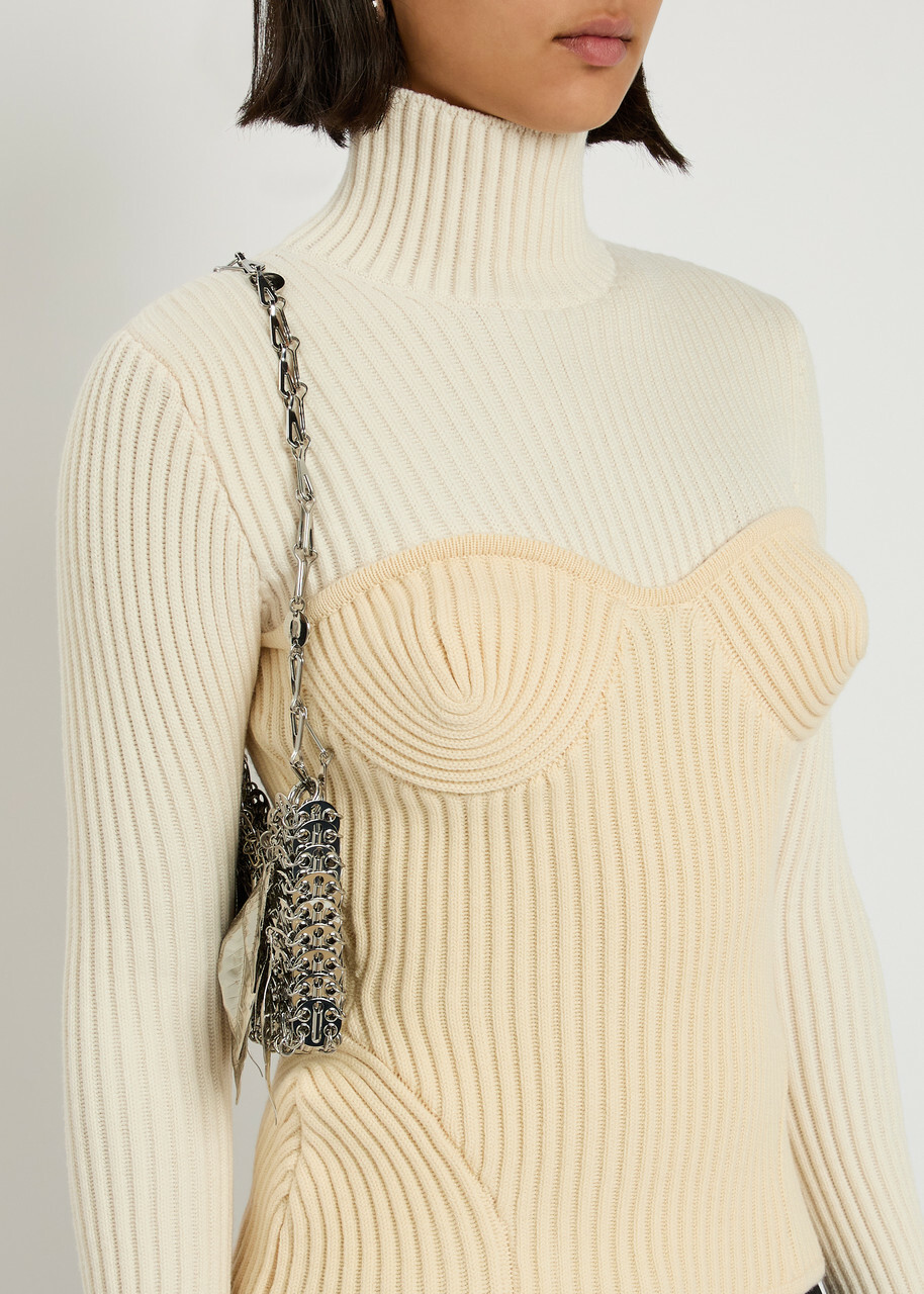 Jean Paul Gaultier Layered Ribbed Wool-blend top Cream