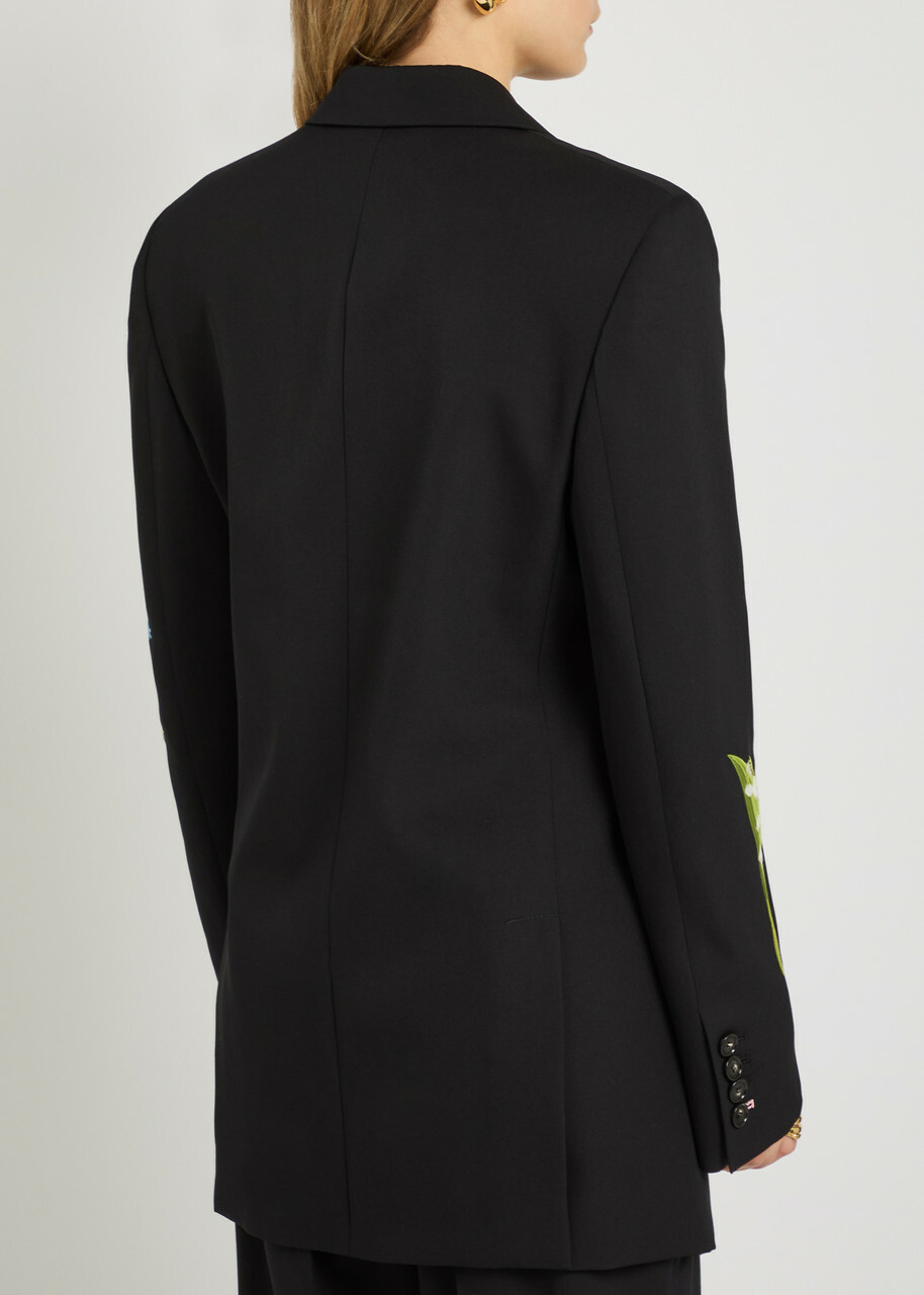 Stella Mccartney Boyfriend Floral-embroidered Wool Blazer Black