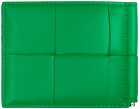 Bottega Veneta Green Intreccio Bill Clip Bifold Wallet