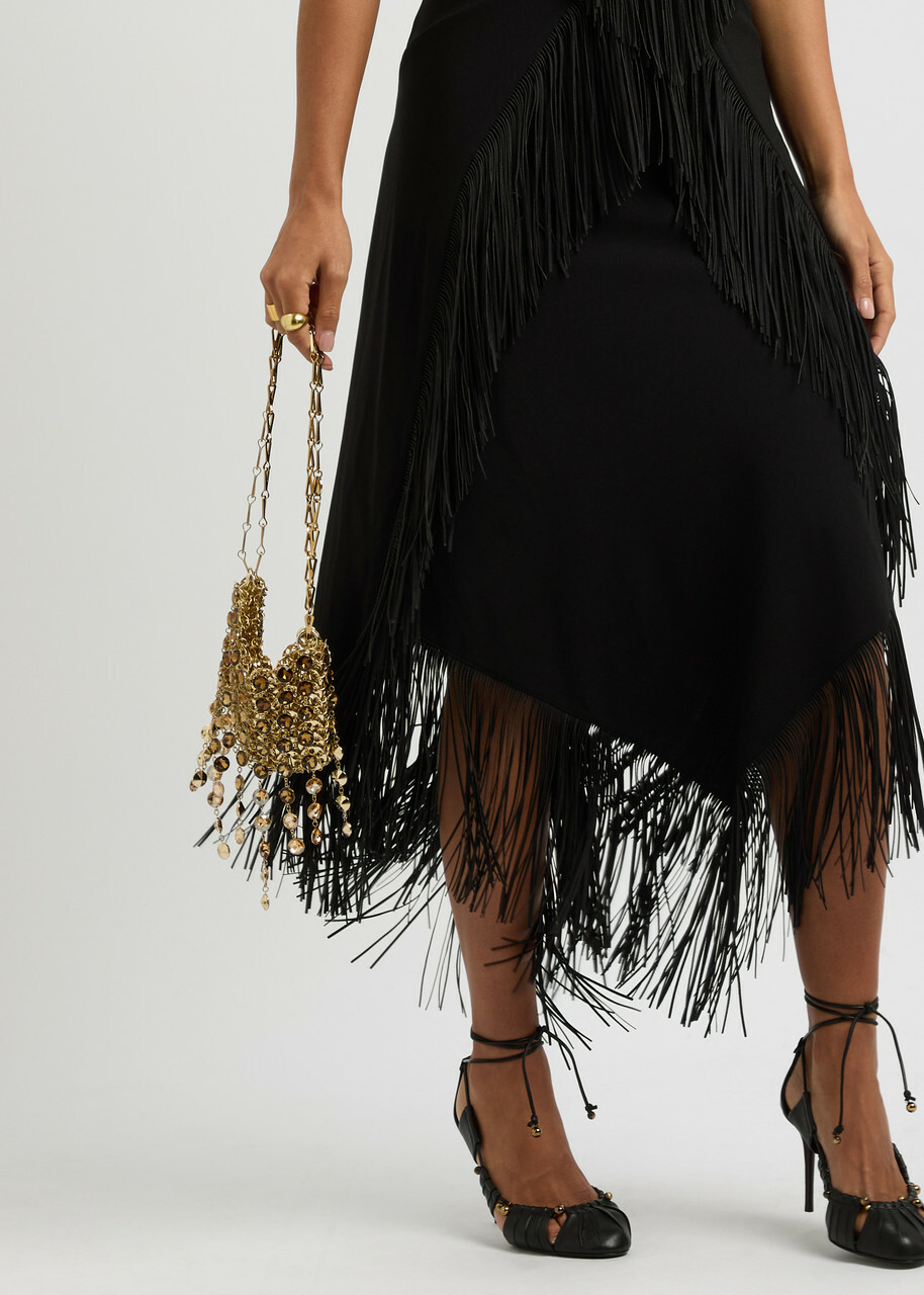 Rabanne Fringe-trimmed Crepe Midi Dress Black Paco Rabanne