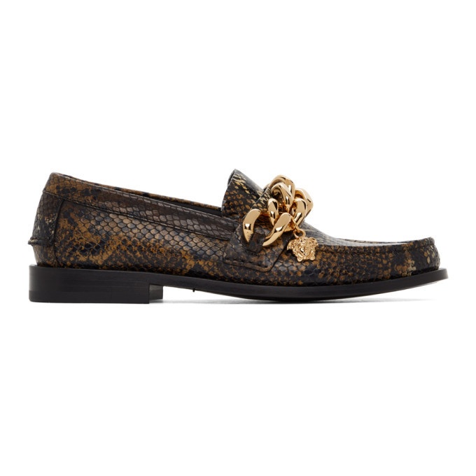 Photo: Versace Brown Snake Medusa Chain Loafers