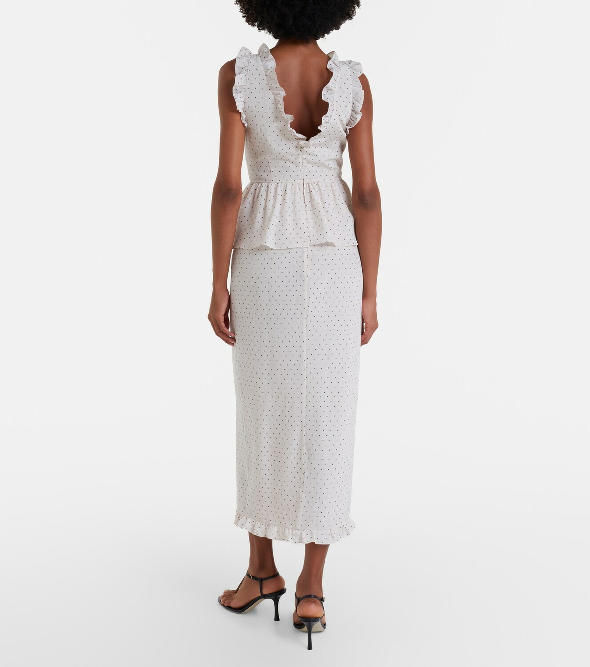 Alessandra Rich Polka-dot peplum silk midi dress
