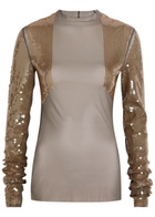 Rick Owens Dennis Sequin-embellished Stretch-mesh top Light Brown