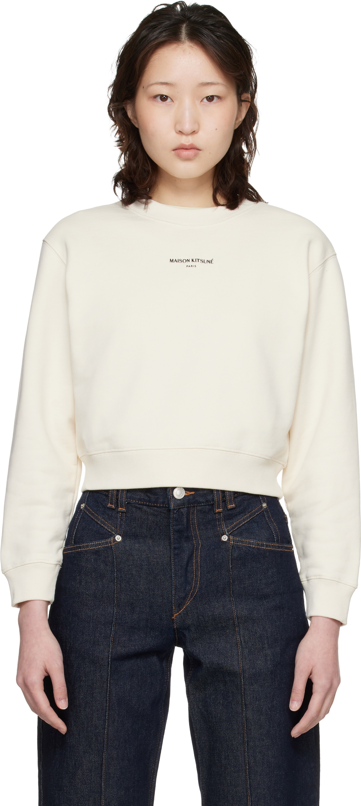 Maison Kitsuné Off-White 'Maison Kitsuné Paris' Cropped Sweatshirt