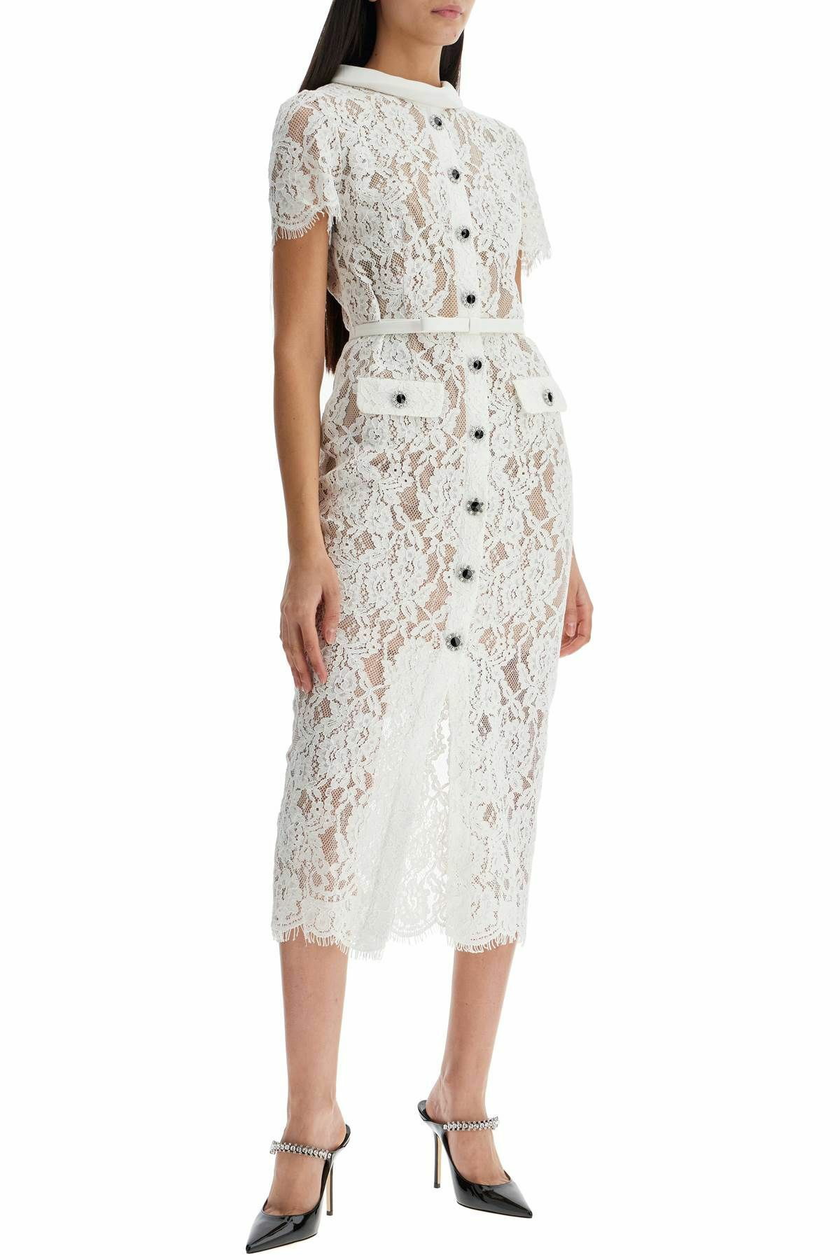 SELF PORTRAIT Lace Dress With Belt SS25【新作】 SELF PORTRAIT lace dress with belt White Self-Portrait