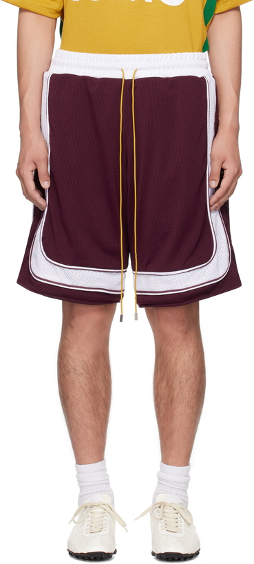 Photo: Rhude Burgundy & White Como Basketball Shorts