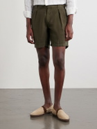 Mr P. - Straight-Leg Pleated Linen Shorts - Green