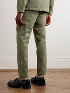 Mr P. - Tapered Pleated Garment-Dyed Cotton-Twill Trousers - Green