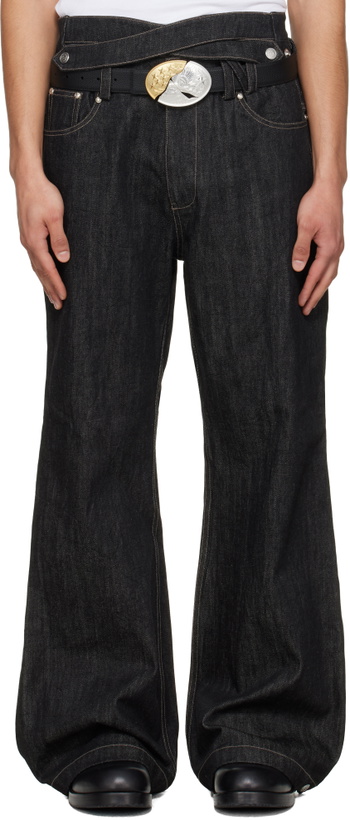 Photo: NULLUS Black Whale Fin Snap-On Flared Jeans
