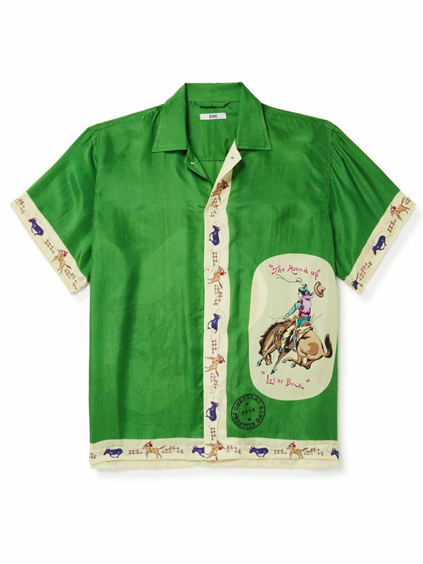 Photo: BODE - Round Up Camp-Collar Printed Silk-Twill Shirt - Green