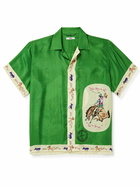 BODE - Round Up Camp-Collar Printed Silk-Twill Shirt - Green