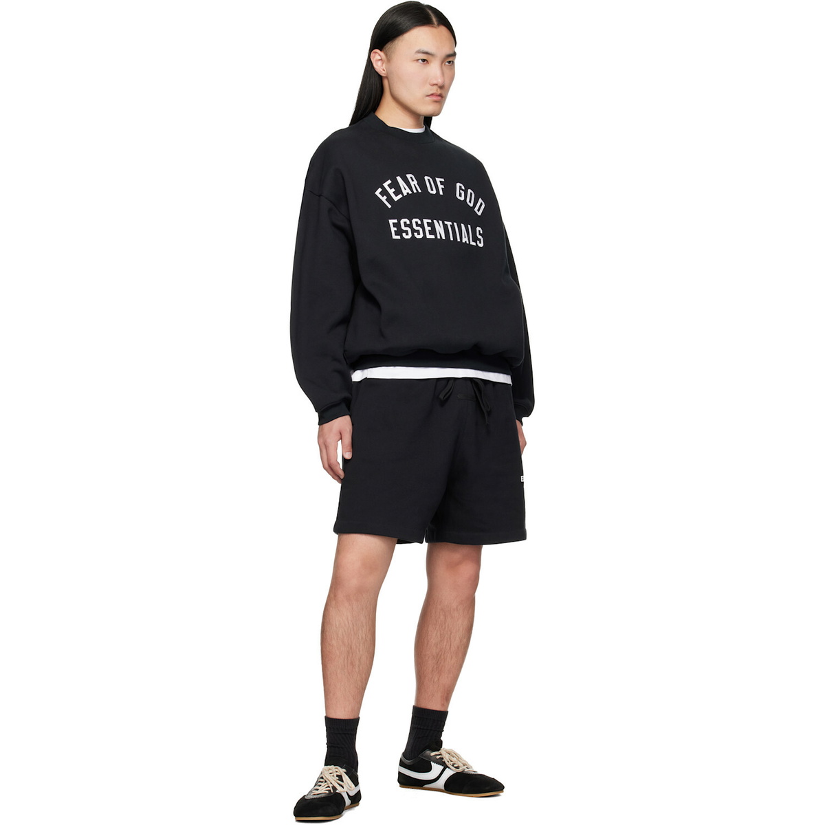 Fear of God ESSENTIALS Black Varsity 90s Crewneck Sweatshirt