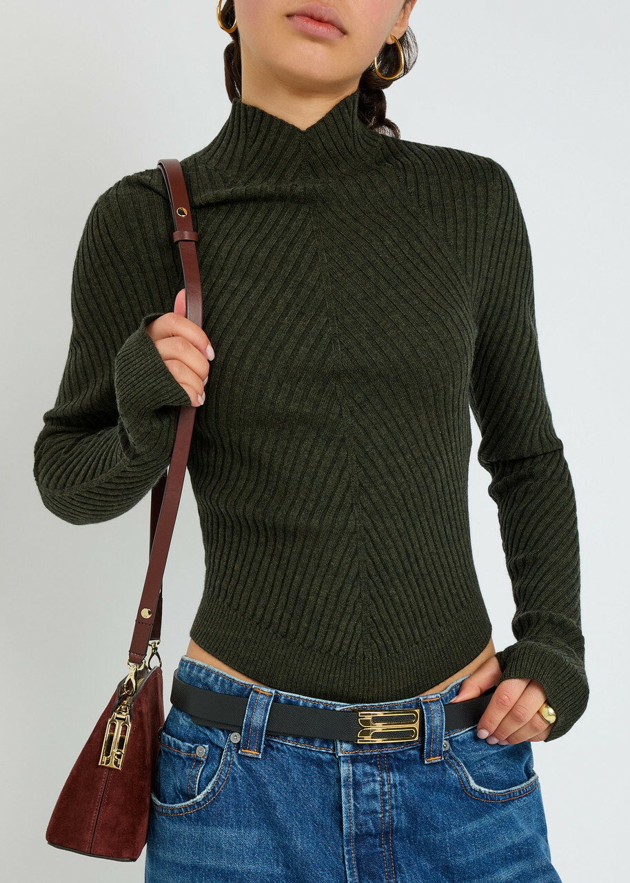 Victoria Beckham Ribbed Merino Wool top Green
