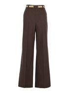 Brown Pants With Waist Belt And Metallic Logo Plaque In Cotton Poplin Woman TwinSet
