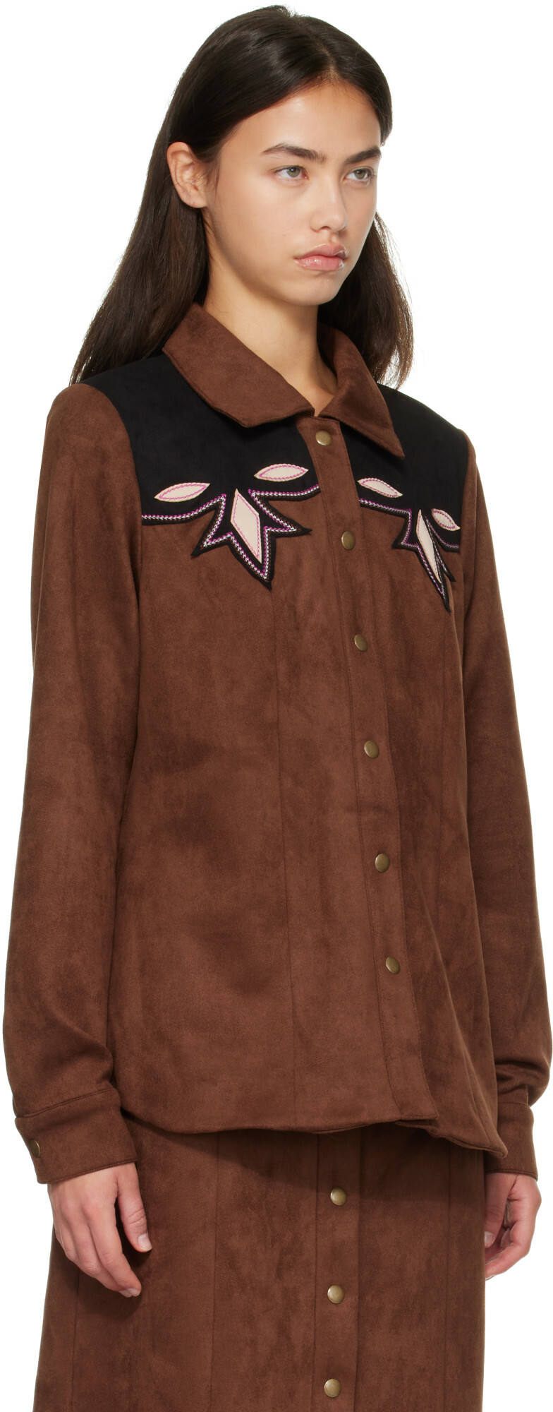Anna Sui Brown Faux-Suede Appliqué Overshirt